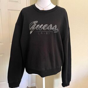 Guess LA cotton fleece-lined rhinestones pullover sweatshirt - size large